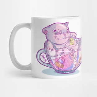 Kit-Tea Funny kitty pun with Cute Pastel Cat and Tea cup Mug